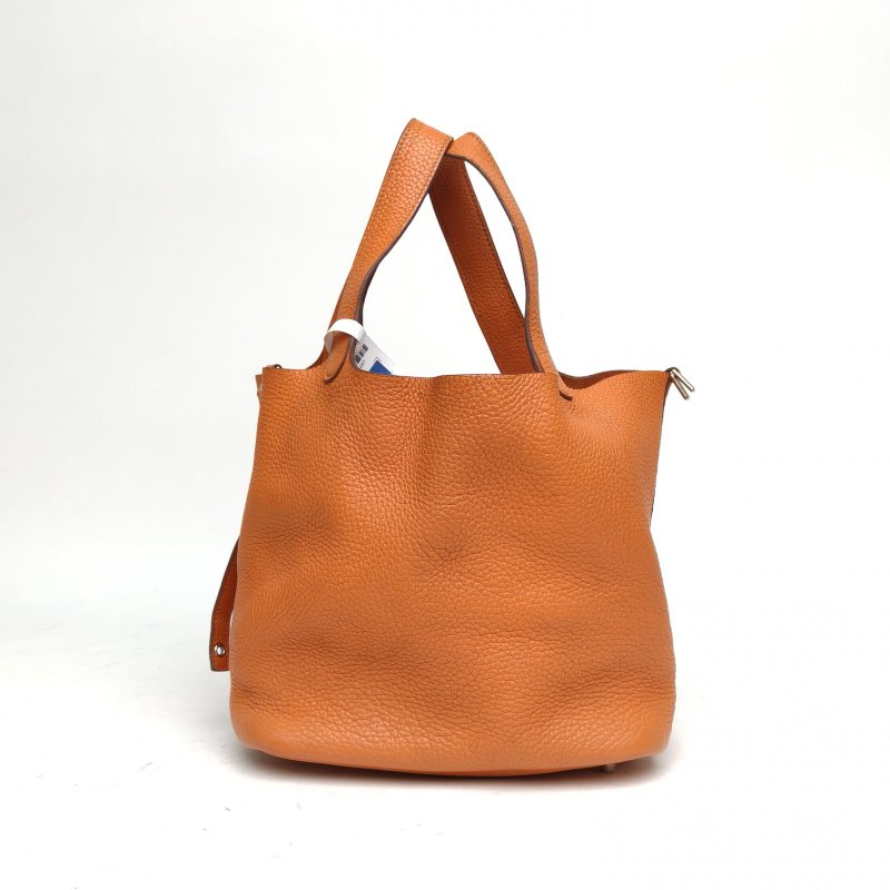 HERMES 93愛馬仕橙TC皮X刻銀扣Picotin菜籃子22肩背包-3