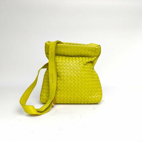 BOTTEGA VENETA 黃色羊皮金扣金幣編織福袋包肩背包
