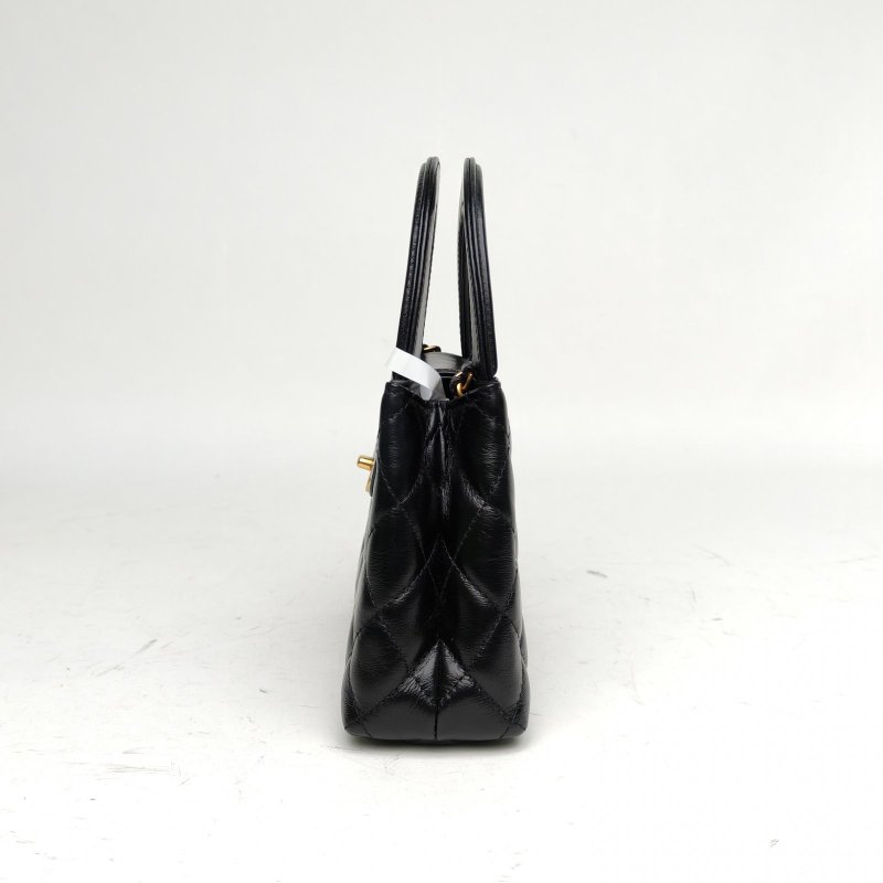 CHANEL 23KKelly鏈條手提包小號黑色牛皮晶片金扣肩背包-1