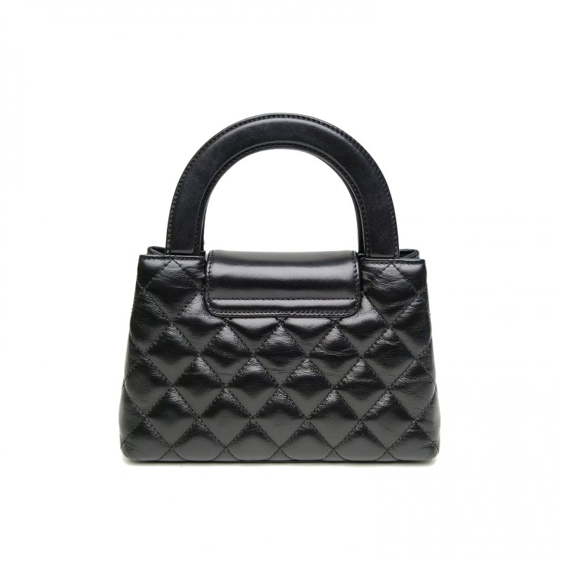 CHANEL 23KKelly鏈條手提包小號黑色牛皮晶片金扣肩背包-2