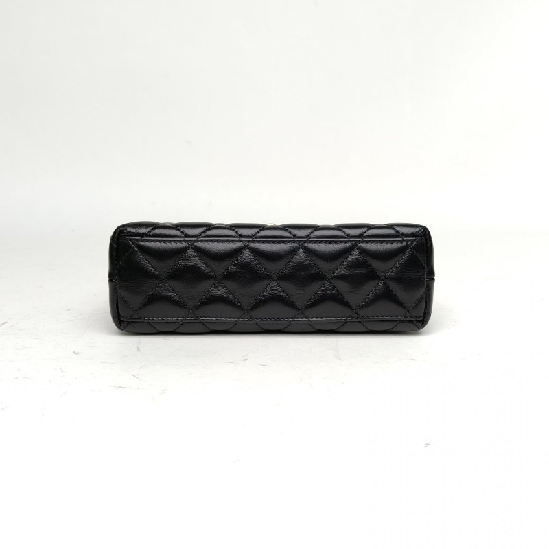 CHANEL 23KKelly鏈條手提包小號黑色牛皮晶片金扣肩背包-4