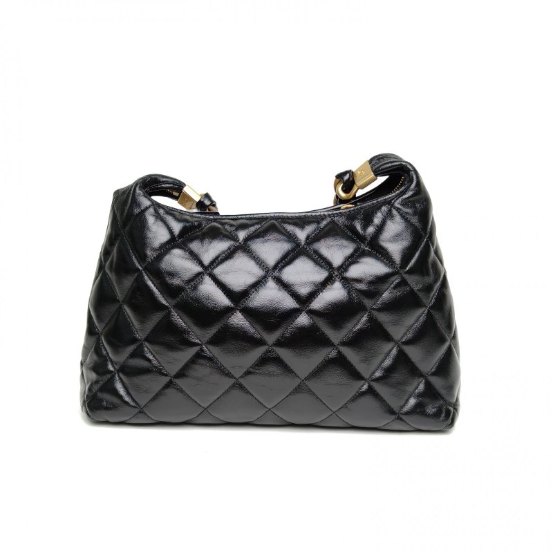 CHANEL 黑色羊皮晶片開金扣24Ahobo嬉皮包大號肩背包-2