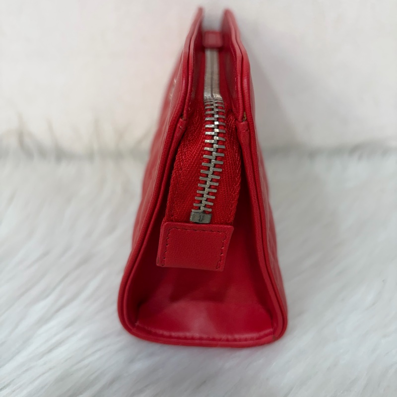 CHANEL A28587 紅羊皮 銀釦 多元素 拉鍊 化妝包 萬用包-3