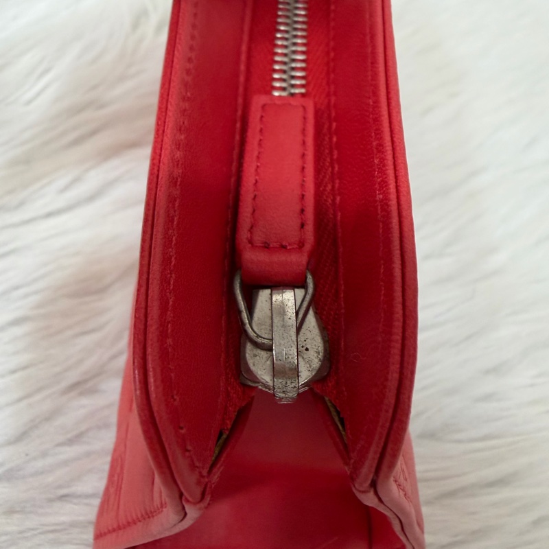 CHANEL A28587 紅羊皮 銀釦 多元素 拉鍊 化妝包 萬用包-7