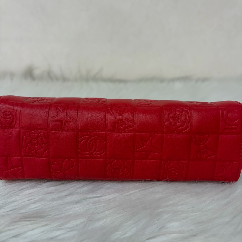 CHANEL A28587 紅羊皮 銀釦 多元素 拉鍊 化妝包 萬用包-9