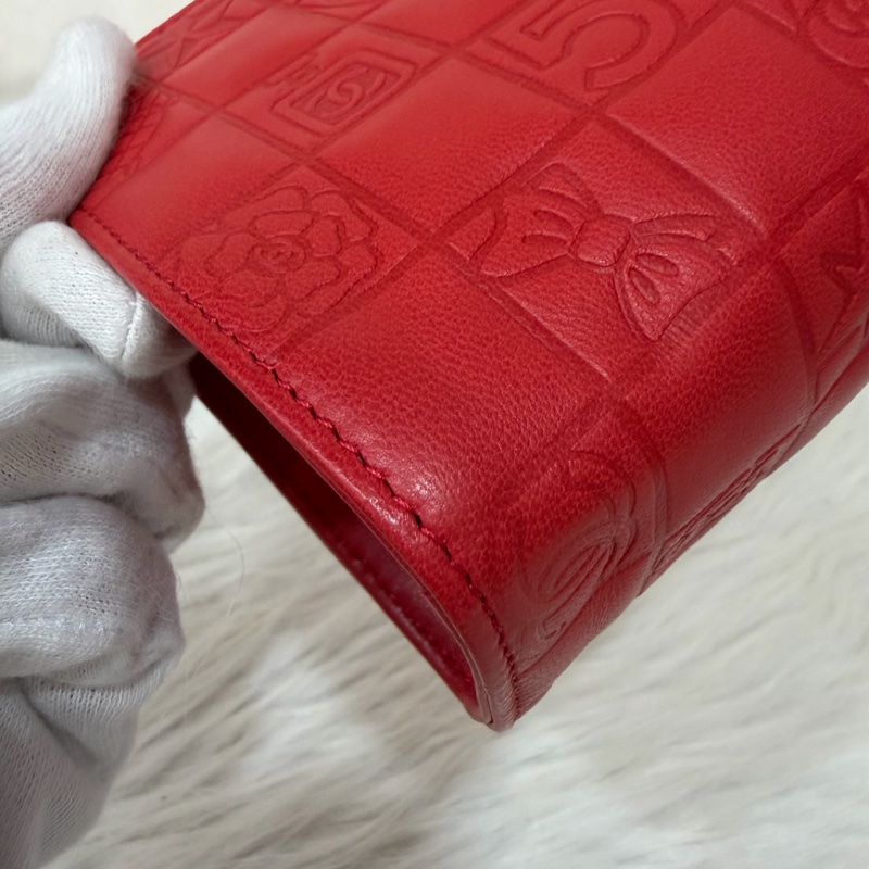 CHANEL A28587 紅羊皮 銀釦 多元素 拉鍊 化妝包 萬用包-10