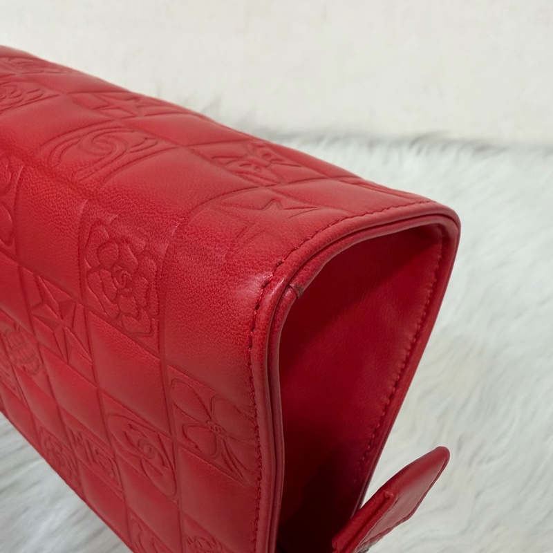 CHANEL A28587 紅羊皮 銀釦 多元素 拉鍊 化妝包 萬用包-15