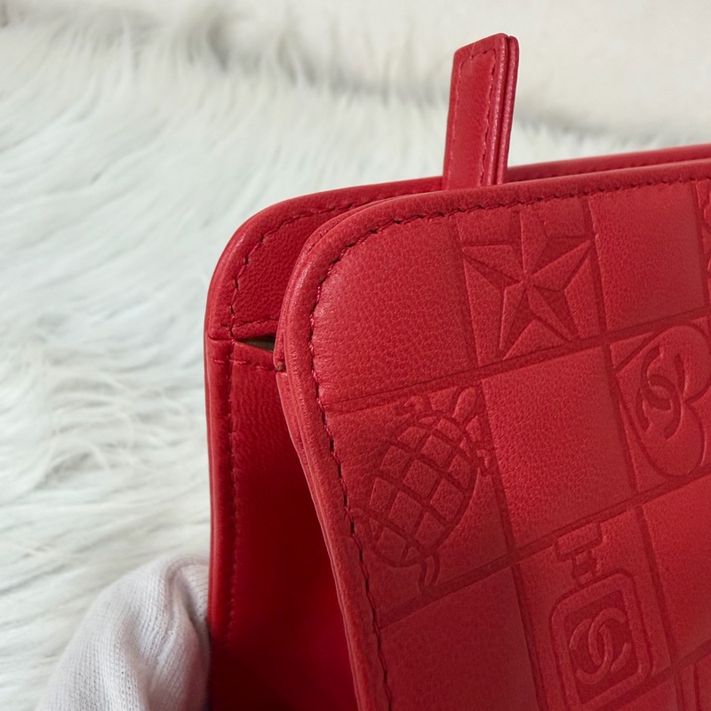 CHANEL A28587 紅羊皮 銀釦 多元素 拉鍊 化妝包 萬用包-16