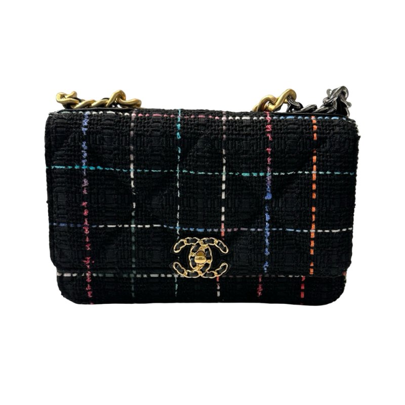 Unused CHANEL 19 Tweed Chain Shoulder Bag Black GHW-1