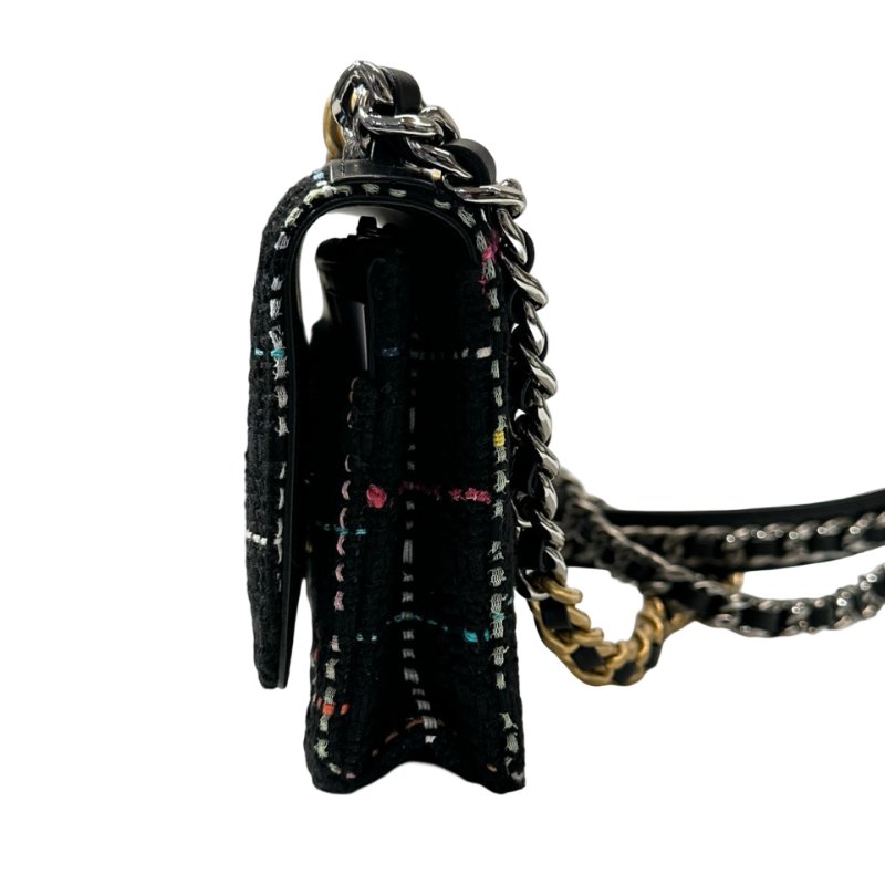 Unused CHANEL 19 Tweed Chain Shoulder Bag Black GHW-3