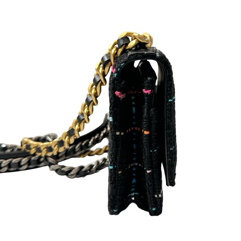 Unused CHANEL 19 Tweed Chain Shoulder Bag Black GHW-5