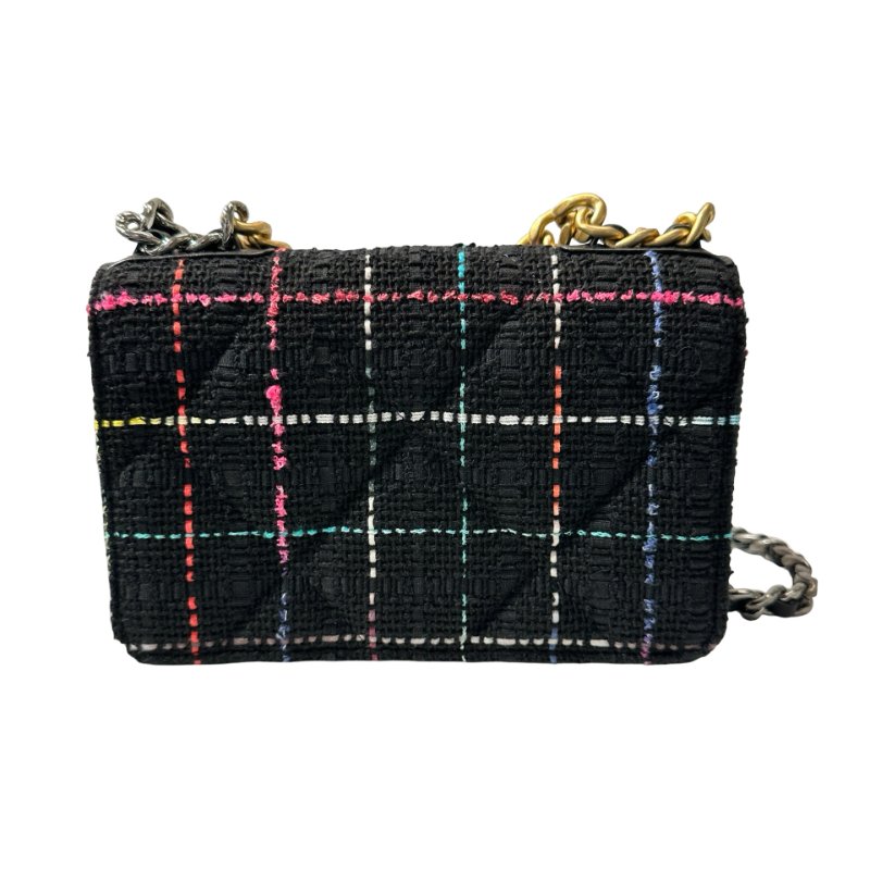 Unused CHANEL 19 Tweed Chain Shoulder Bag Black GHW-7