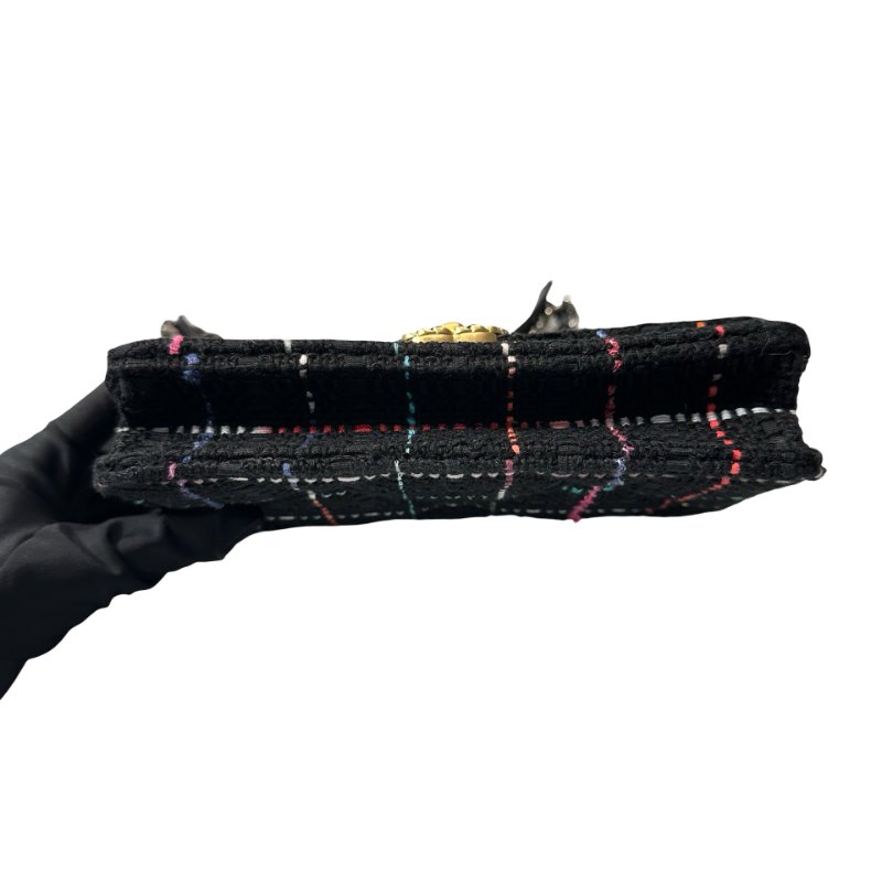 Unused CHANEL 19 Tweed Chain Shoulder Bag Black GHW-8