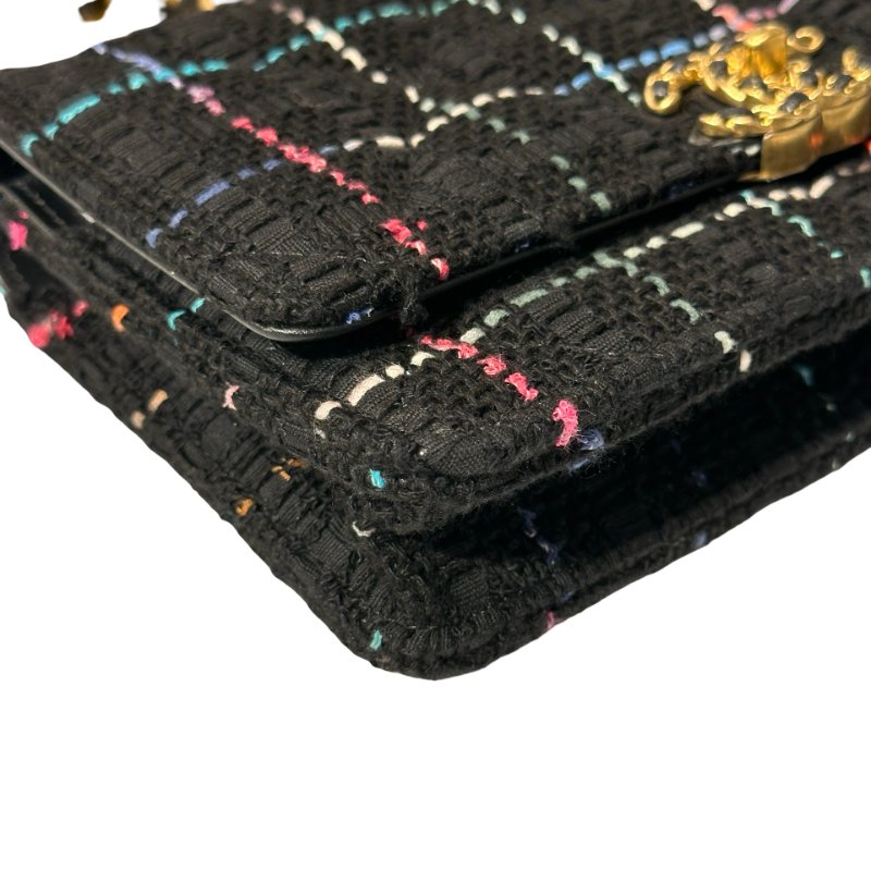 Unused CHANEL 19 Tweed Chain Shoulder Bag Black GHW-10