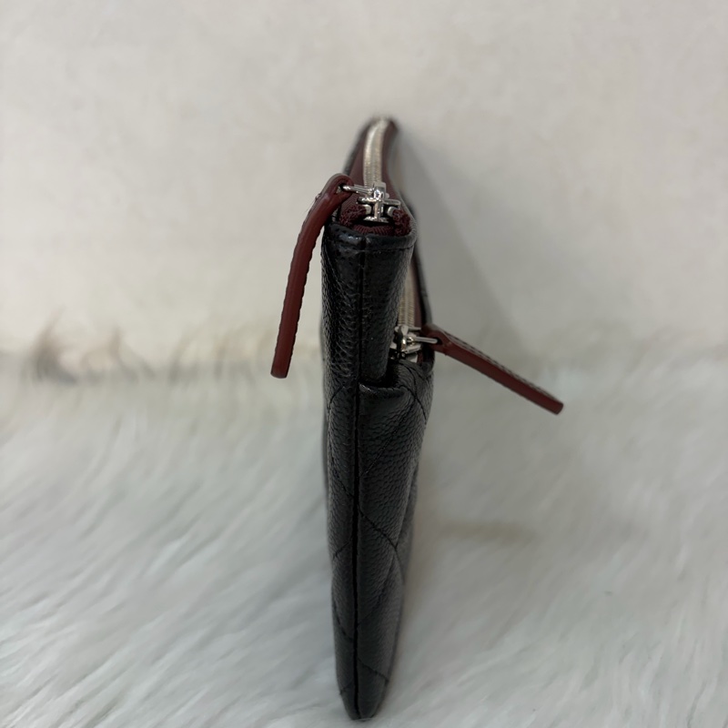 CHANEL AP1704 黑荔枝皮 牛皮 銀釦 一字拉鍊 雙層 手拿包 萬用包-1