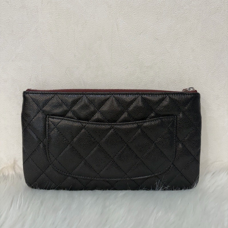 CHANEL AP1704 黑荔枝皮 牛皮 銀釦 一字拉鍊 雙層 手拿包 萬用包-2