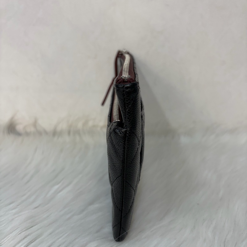 CHANEL AP1704 黑荔枝皮 牛皮 銀釦 一字拉鍊 雙層 手拿包 萬用包-3