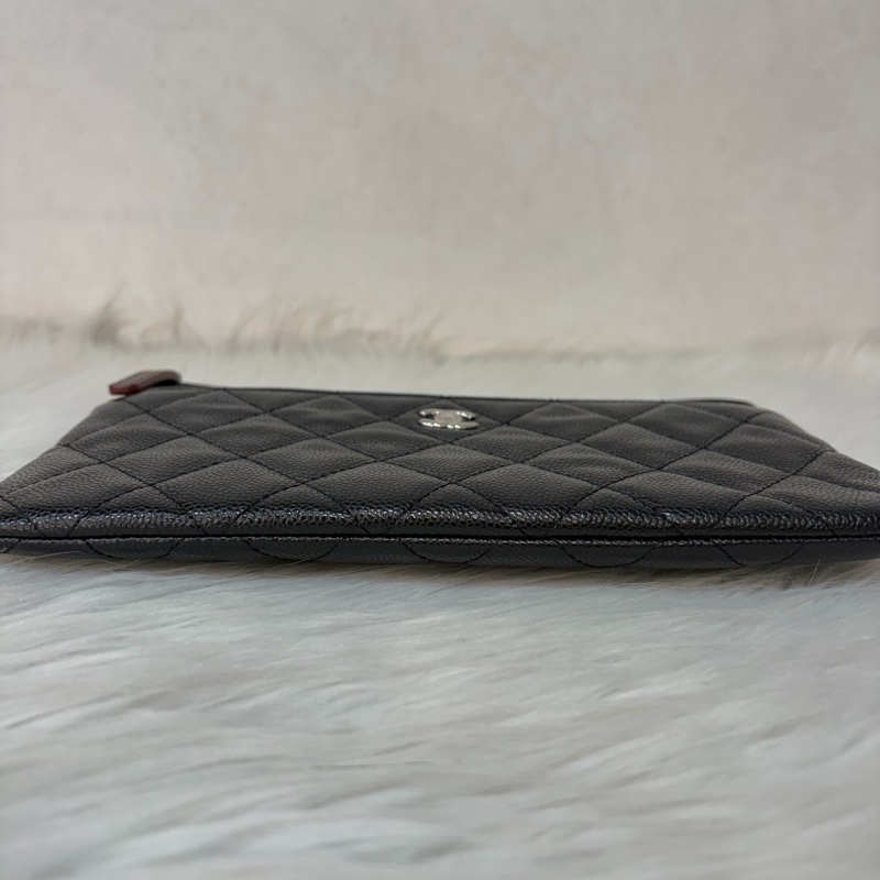 CHANEL AP1704 黑荔枝皮 牛皮 銀釦 一字拉鍊 雙層 手拿包 萬用包-4