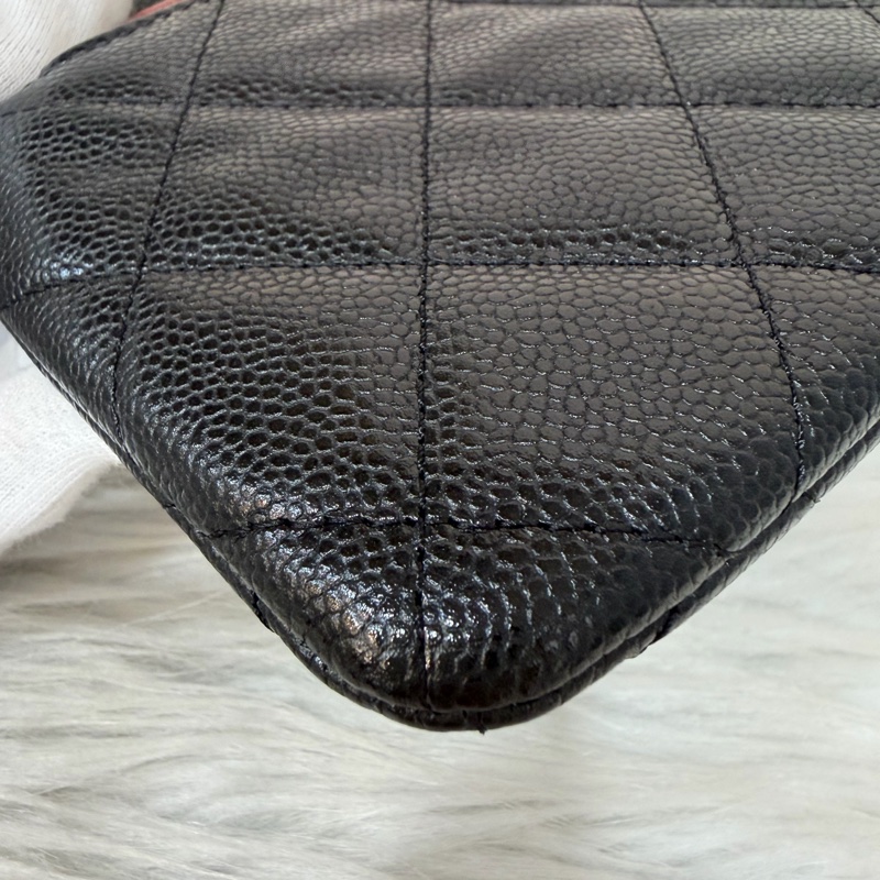 CHANEL AP1704 黑荔枝皮 牛皮 銀釦 一字拉鍊 雙層 手拿包 萬用包-5