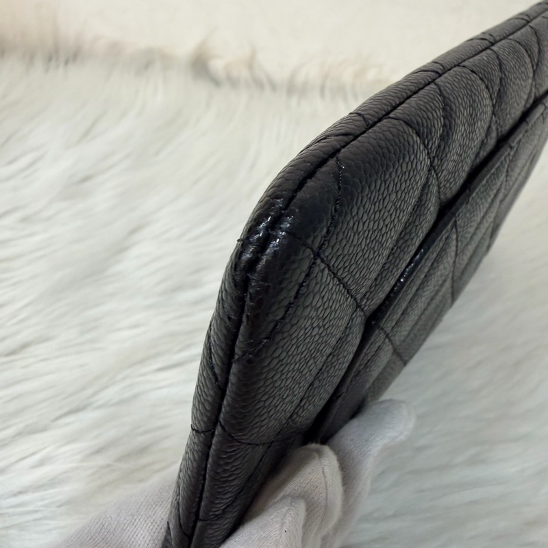 CHANEL AP1704 黑荔枝皮 牛皮 銀釦 一字拉鍊 雙層 手拿包 萬用包-6