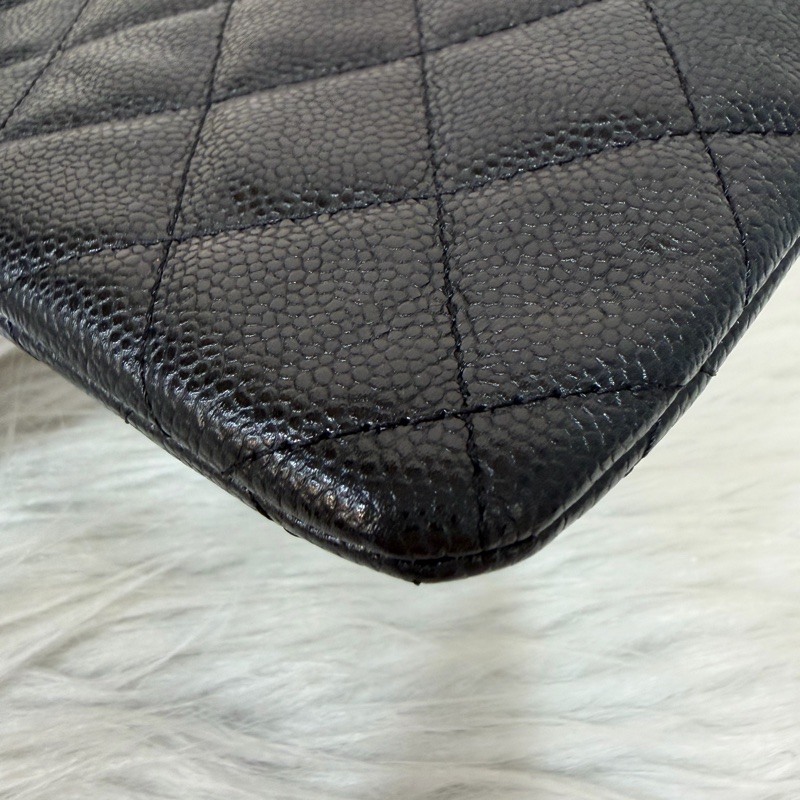 CHANEL AP1704 黑荔枝皮 牛皮 銀釦 一字拉鍊 雙層 手拿包 萬用包-8