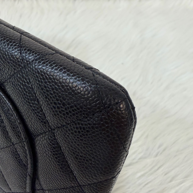 CHANEL AP1704 黑荔枝皮 牛皮 銀釦 一字拉鍊 雙層 手拿包 萬用包-10