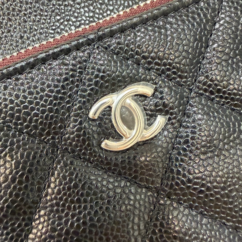CHANEL AP1704 黑荔枝皮 牛皮 銀釦 一字拉鍊 雙層 手拿包 萬用包-11
