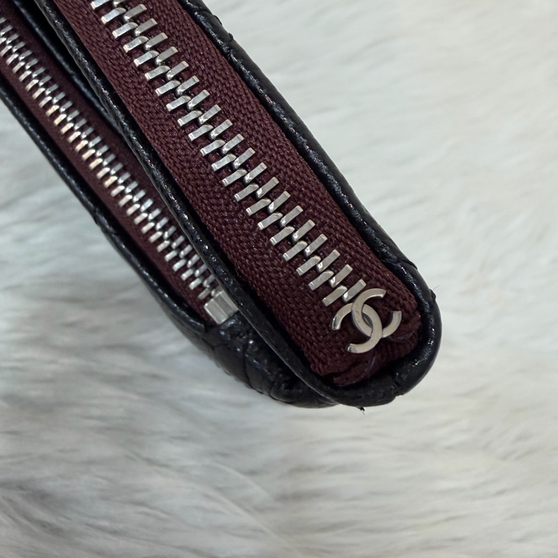 CHANEL AP1704 黑荔枝皮 牛皮 銀釦 一字拉鍊 雙層 手拿包 萬用包-17
