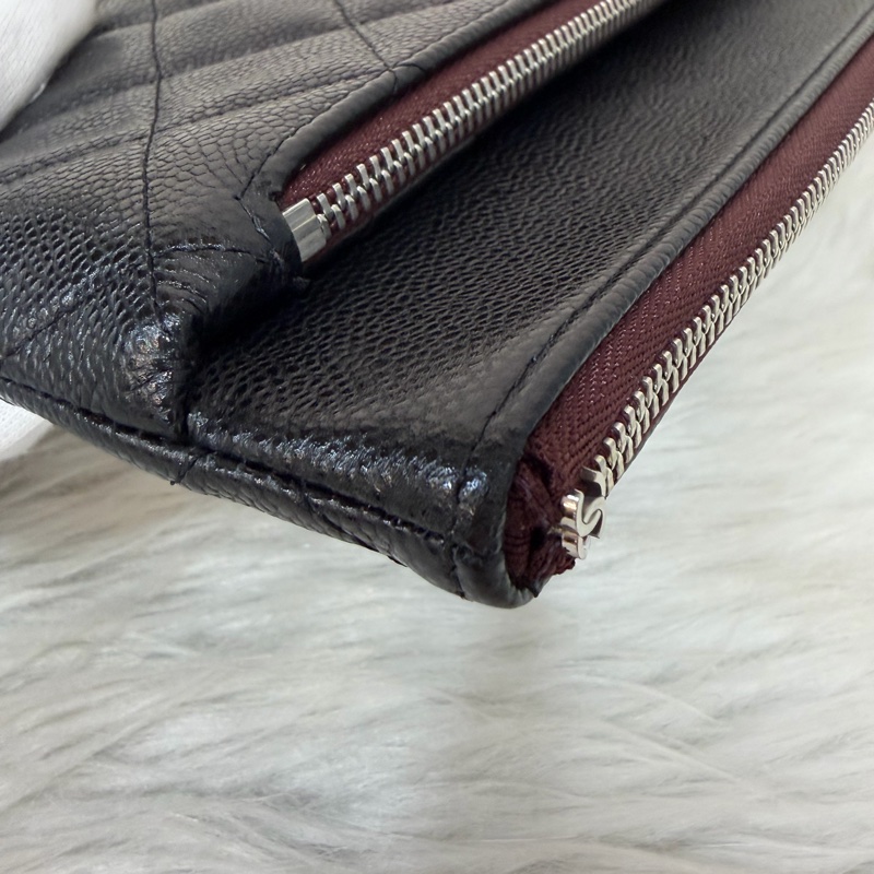 CHANEL AP1704 黑荔枝皮 牛皮 銀釦 一字拉鍊 雙層 手拿包 萬用包-20