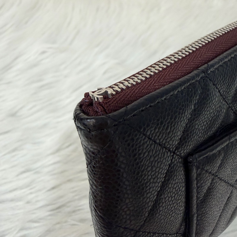 CHANEL AP1704 黑荔枝皮 牛皮 銀釦 一字拉鍊 雙層 手拿包 萬用包-21