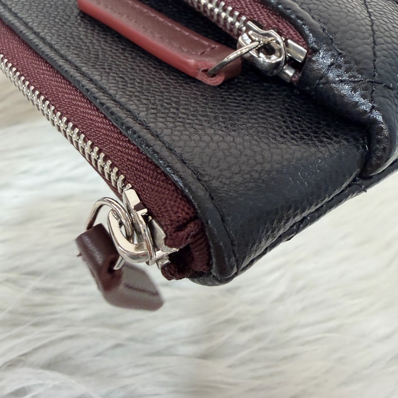 CHANEL AP1704 黑荔枝皮 牛皮 銀釦 一字拉鍊 雙層 手拿包 萬用包-22