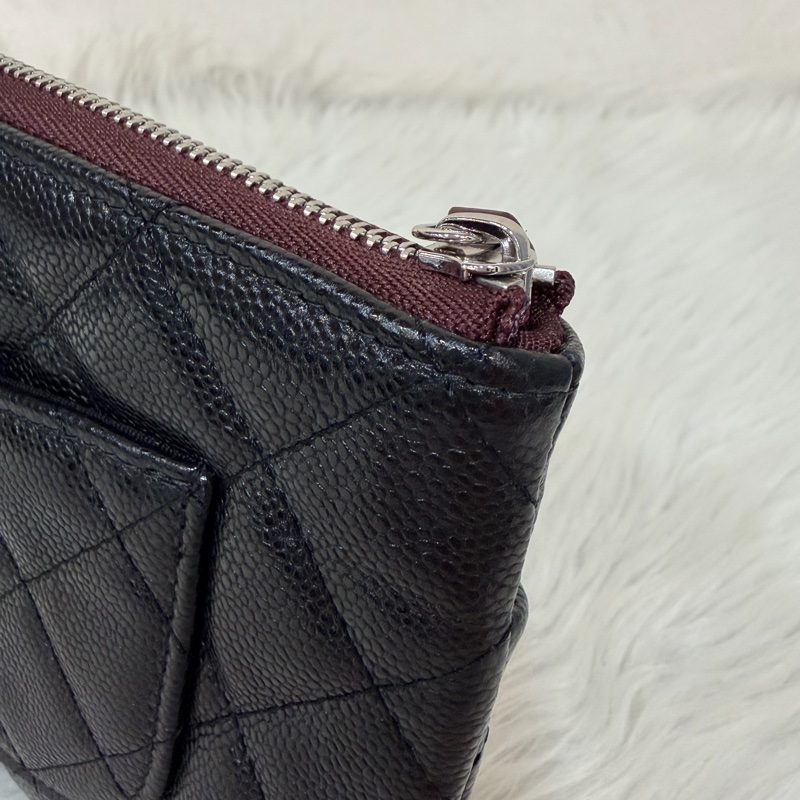 CHANEL AP1704 黑荔枝皮 牛皮 銀釦 一字拉鍊 雙層 手拿包 萬用包-23