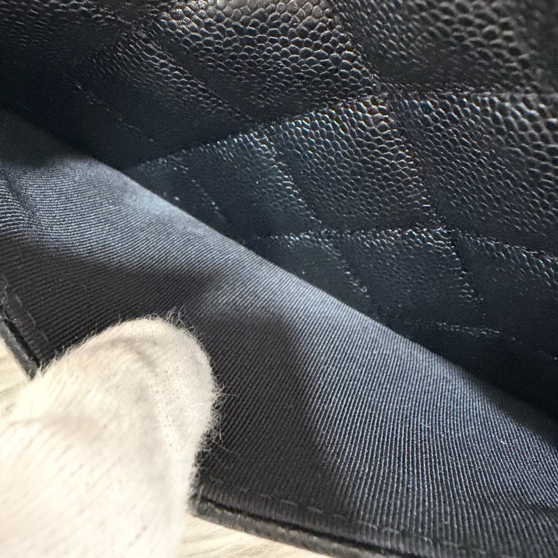 CHANEL AP1704 黑荔枝皮 牛皮 銀釦 一字拉鍊 雙層 手拿包 萬用包-24