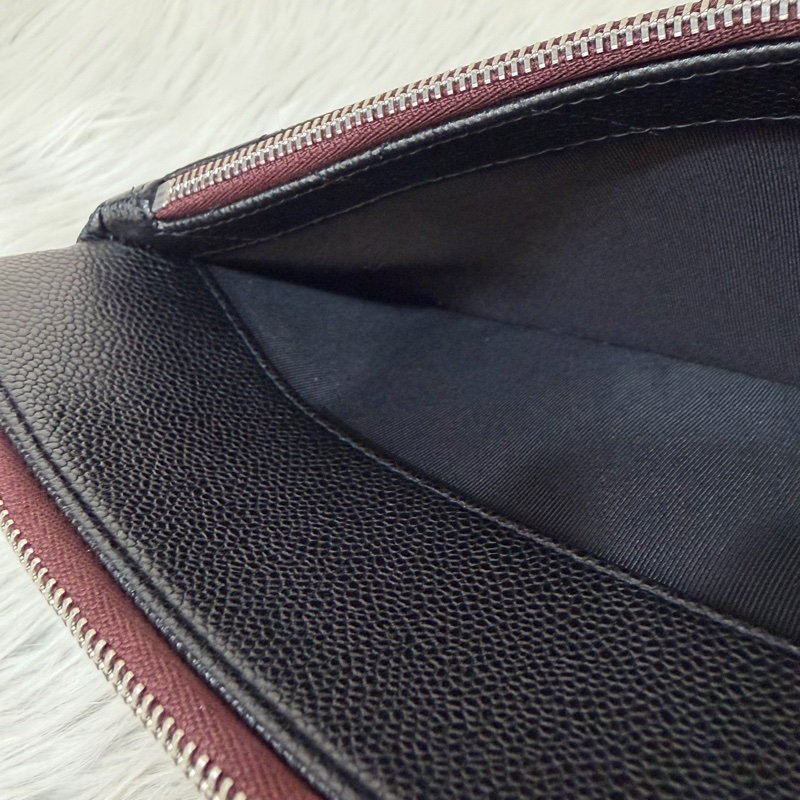 CHANEL AP1704 黑荔枝皮 牛皮 銀釦 一字拉鍊 雙層 手拿包 萬用包-28