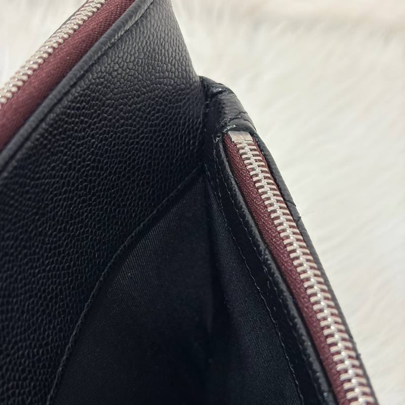 CHANEL AP1704 黑荔枝皮 牛皮 銀釦 一字拉鍊 雙層 手拿包 萬用包-29