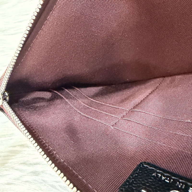 CHANEL AP1704 黑荔枝皮 牛皮 銀釦 一字拉鍊 雙層 手拿包 萬用包-37