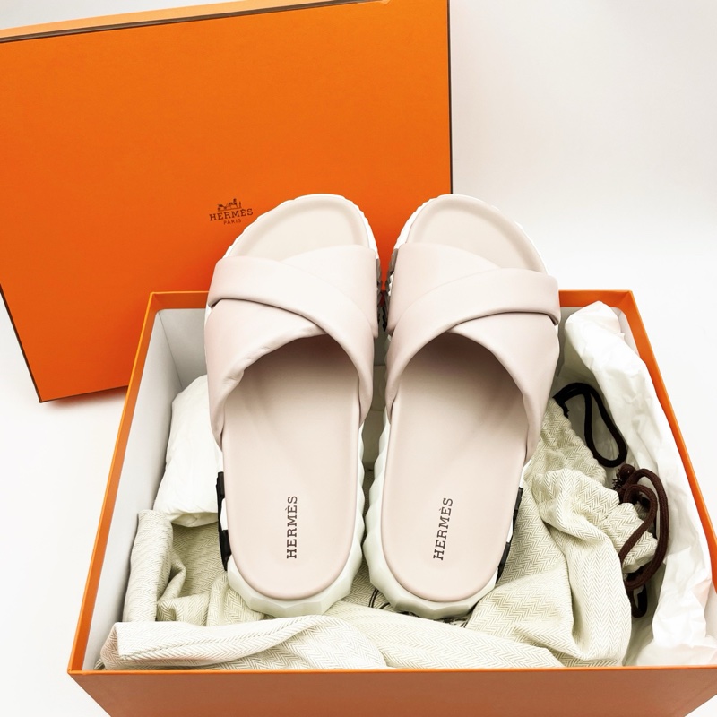 全新閒置未使用 Hermes 愛馬仕 Infra淺粉色麵包拖鞋 涼拖 38碼-0