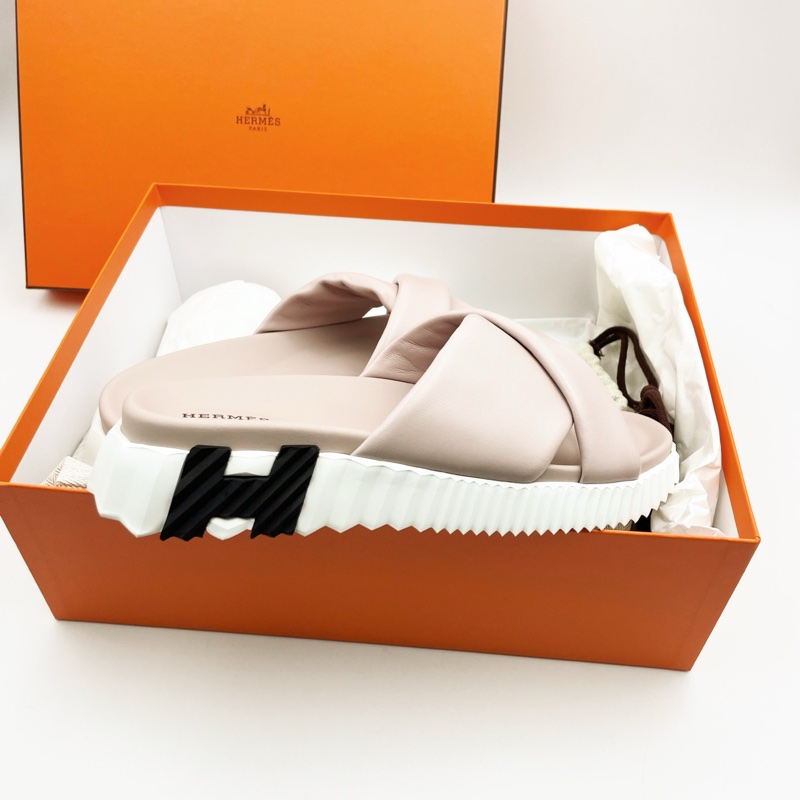 全新閒置未使用 Hermes 愛馬仕 Infra淺粉色麵包拖鞋 涼拖 38碼-1