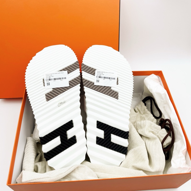 全新閒置未使用 Hermes 愛馬仕 Infra淺粉色麵包拖鞋 涼拖 38碼-4