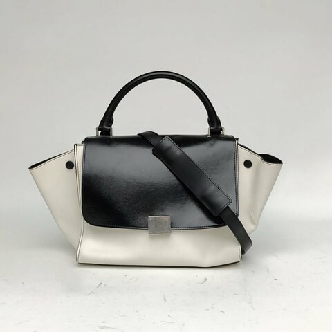 CELINE Trapeze秋千包小號黑白牛皮銀扣肩背包
