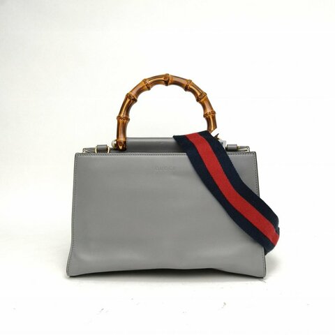 GUCCI 灰色牛皮金扣竹節手提包肩背包