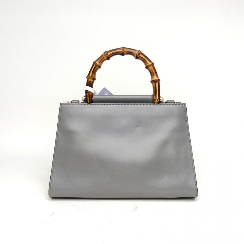 GUCCI 灰色牛皮金扣竹節手提包肩背包-2