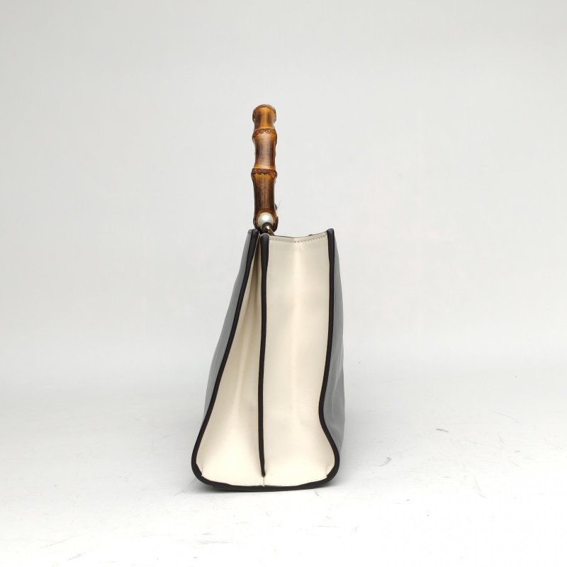 GUCCI 灰色牛皮金扣竹節手提包肩背包-3