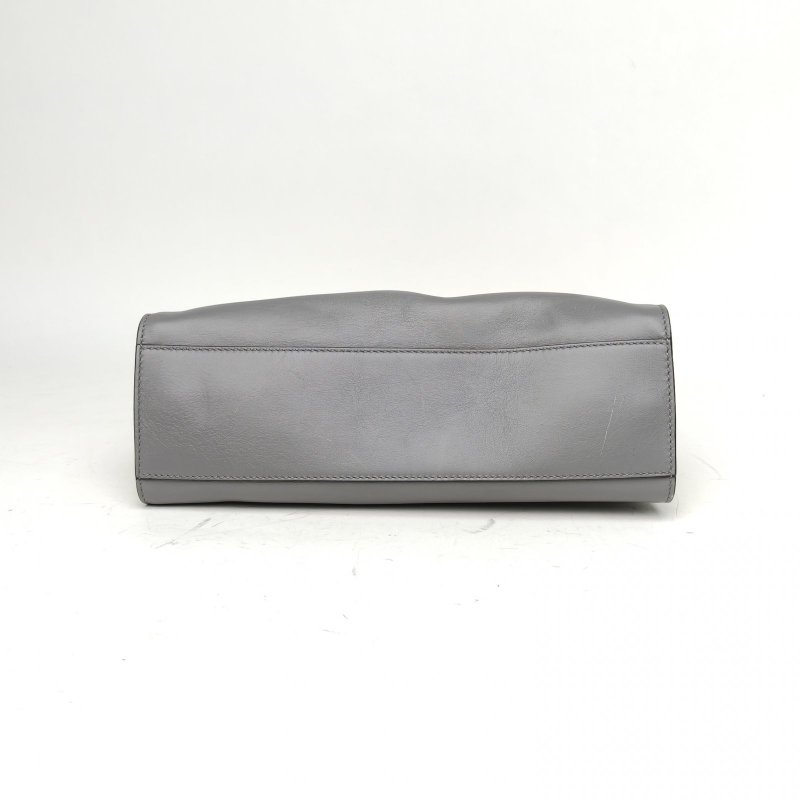 GUCCI 灰色牛皮金扣竹節手提包肩背包-4