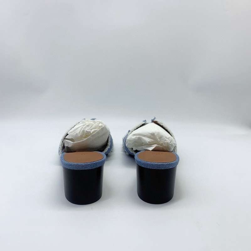 閒置新未使用 Hermes愛馬仕新款牛仔流蘇經典H高跟拖鞋 37碼 塵袋+盒-2