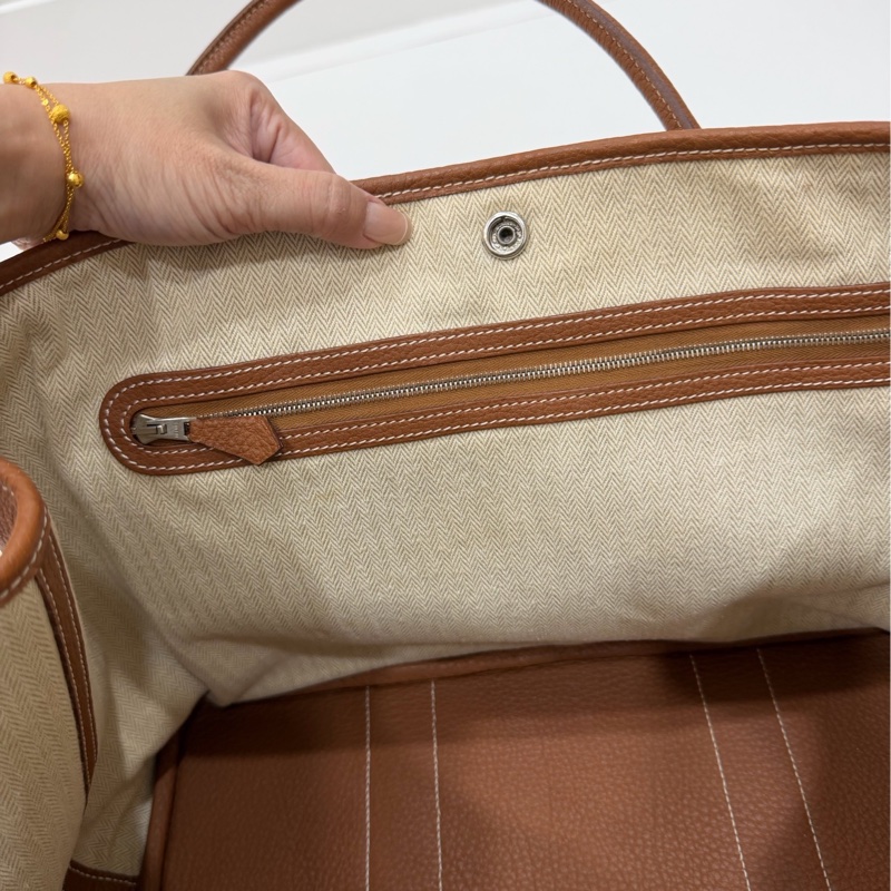 hermes 愛馬仕 garden party 36 花園派對 金棕 手提包 肩背包 購物包 公事包-17