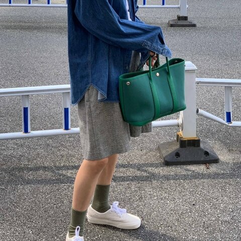 HERMES 帆布拼皮花園30手提包 30*21*14 98新配件盒子 塵袋 購證