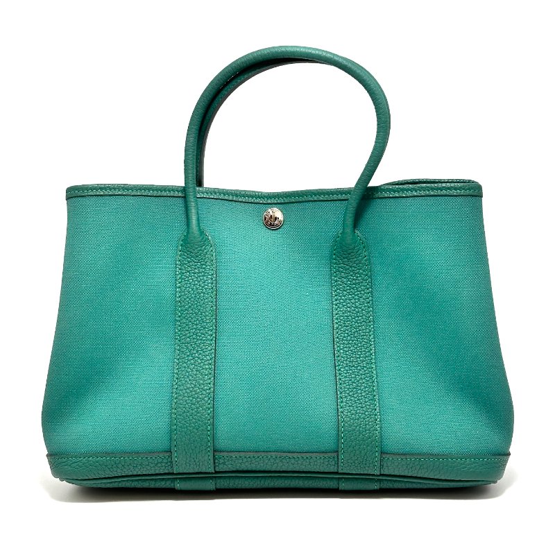 HERMES 帆布拼皮花園30手提包 30*21*14 98新配件盒子 塵袋 購證-1