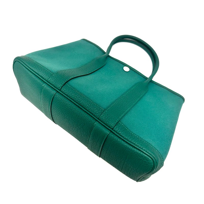 HERMES 帆布拼皮花園30手提包 30*21*14 98新配件盒子 塵袋 購證-3