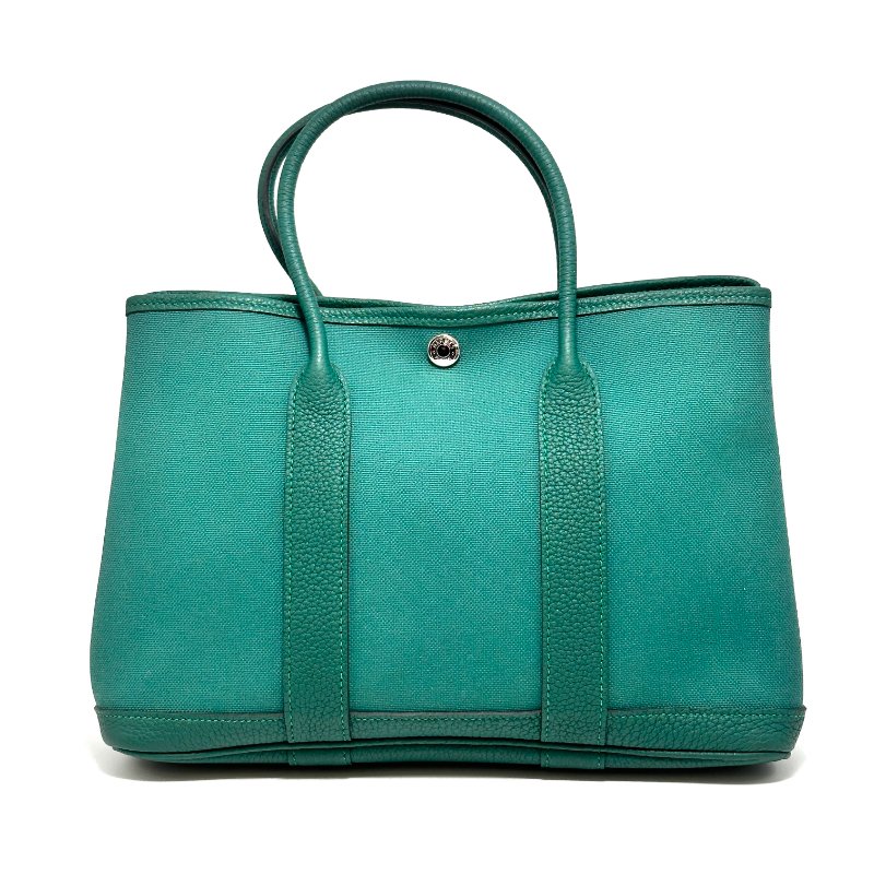 HERMES 帆布拼皮花園30手提包 30*21*14 98新配件盒子 塵袋 購證-5